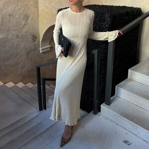 Dissh Sylvia Knit Cream Maxi Effortless Casual Sheer Dress Size Medium